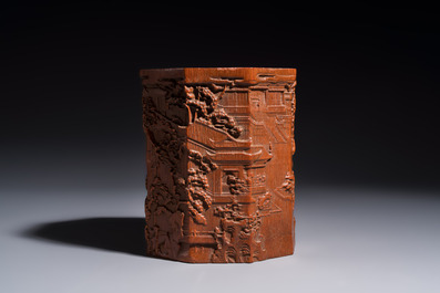 Two Chinese carved bamboo brushpots, 19/20th C.