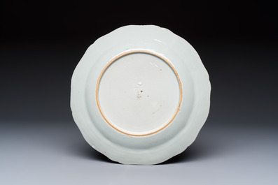 Two Chinese famille rose serving dishes and six plates with floral design, Qianlong