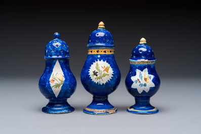 Four polychrome Brussels faience casters, 18/19th C.