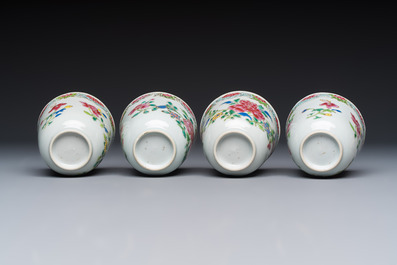 Eight sets of Chinese famille rose cups and saucers with floral design, Qianlong