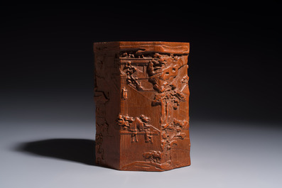 Two Chinese carved bamboo brushpots, 19/20th C.