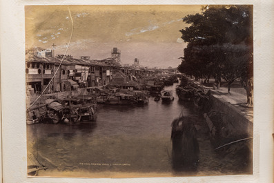 A photo album with sights, landmarks and people of China, incl. Canton, Shanghai, Hangzhou, Guanghzou and Hong Kong, late 19/early 20th C.
