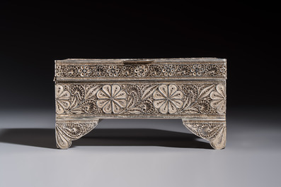 A silver inscribed filigree casket, probably Dutch East Indies, 19/20th C.