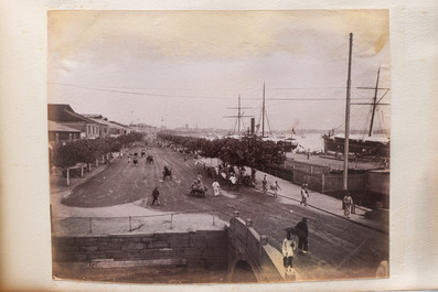A photo album with sights, landmarks and people of China, incl. Canton, Shanghai, Hangzhou, Guanghzou and Hong Kong, late 19/early 20th C.