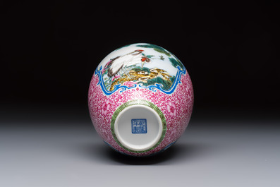 A Chinese falangcai 'Birds among Flowering Branches' vase, Qianlong mark, Republic