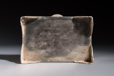 A silver inscribed filigree casket, probably Dutch East Indies, 19/20th C.