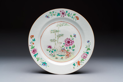 Six Chinese famille rose 'Flower Garden' plates, Qianlong