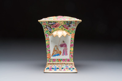 A Chinese Canton famille rose bough pot with narrative design, 19th C.