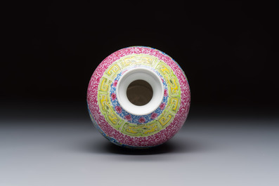 A Chinese falangcai 'Birds among Flowering Branches' vase, Qianlong mark, Republic