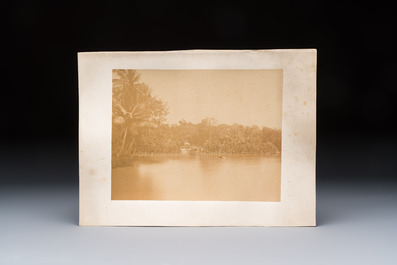 Five photographs of Saigon, depicting street views, figures and river scenes, late 19/early 20th C.