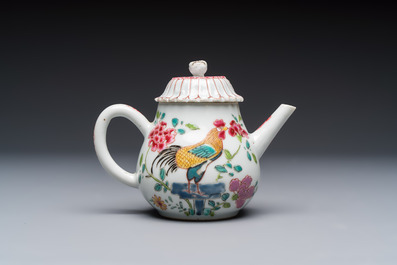 Three Chinese famille rose teapots and covers, Yongzheng/Qianlong