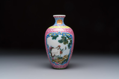 A Chinese falangcai 'Birds among Flowering Branches' vase, Qianlong mark, Republic