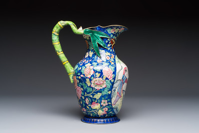 A large Chinese Canton enamel basin and jug with narrative design, early 19th C.