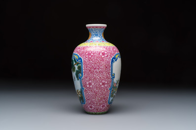 A Chinese falangcai 'Birds among Flowering Branches' vase, Qianlong mark, Republic