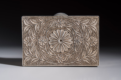 A silver inscribed filigree casket, probably Dutch East Indies, 19/20th C.