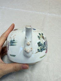 A Chinese famille rose teapot and two covered boxes, various marks, Republic