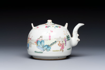 A Chinese famille rose teapot and two covered boxes, various marks, Republic