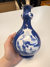 A Chinese blue and white powder-blue-ground hookah base, Kangxi