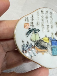 A Chinese famille rose teapot and two covered boxes, various marks, Republic