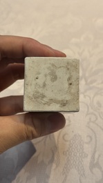 A Chinese blue and white 'Mountainous Landscape' writing set with an inkwell, sander and candlestick, Qianlong