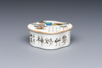 A Chinese famille rose teapot and two covered boxes, various marks, Republic