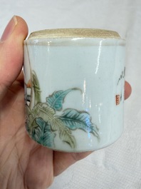 A Chinese famille rose teapot and two covered boxes, various marks, Republic