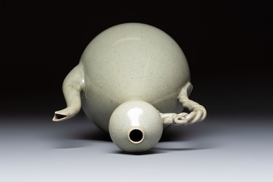 A Korean celadon-glazed ewer with twisted handle, 20th C.
