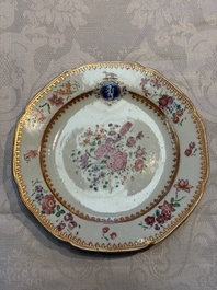 Two Chinese famille rose armorial saucers, Qianlong