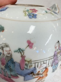 A Chinese famille rose teapot and two covered boxes, various marks, Republic