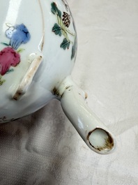 A Chinese famille rose teapot and two covered boxes, various marks, Republic