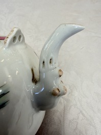A Chinese famille rose teapot and two covered boxes, various marks, Republic