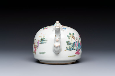 A Chinese famille rose teapot and two covered boxes, various marks, Republic