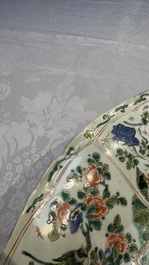 A large Chinese famille verte 'Pavilion with Birds among Flowering Branches' dish, Kangxi