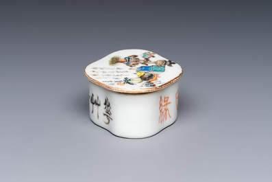 A Chinese famille rose teapot and two covered boxes, various marks, Republic
