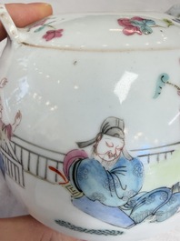A Chinese famille rose teapot and two covered boxes, various marks, Republic