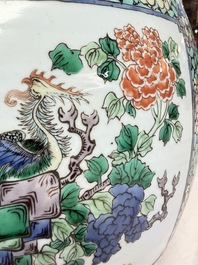 A Chinese famille verte 'Phoenixes and Mountainous Landscape' fish bowl or jardini&egrave;re, 19th C.
