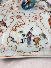A Chinese Canton famille rose hexagonal tureen and cover, Qianlong
