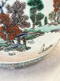 A Chinese famille verte 'Phoenixes and Mountainous Landscape' fish bowl or jardini&egrave;re, 19th C.