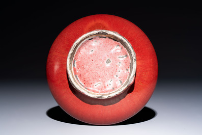 A Chinese flamb&eacute;-glazed vase of compressed form, 19th C.
