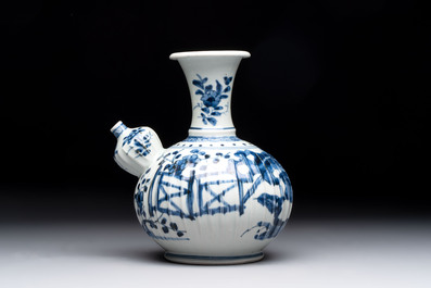 A Japanese blue and white kendi with a garden scene, Edo, early 18th C.