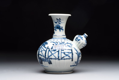 A Japanese blue and white kendi with a garden scene, Edo, early 18th C.