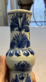 A rare Chinese blue and white bottle vase with narrative design, Transitional period
