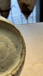 A rare Chinese blue and white bottle vase with narrative design, Transitional period