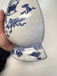 A Chinese blue and white 'Antiquities' wall vase, Kangxi