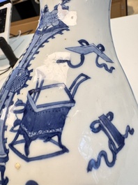 A Chinese blue and white 'Antiquities' wall vase, Kangxi