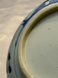 A Chinese blue and white censer depicting two sages in a mountainous landscape, Kangxi