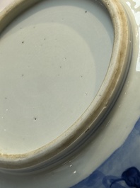 A Chinese blue and white censer depicting two sages in a mountainous landscape, Kangxi