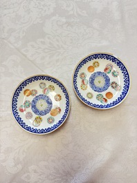 Two Chinese famille rose 'Brocade Ball' saucers, Tongzhi mark and of the period