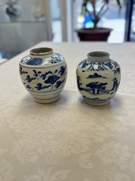 Two Chinese blue and white jars with figural and floral design, late Ming