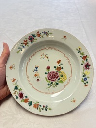 Seven Chinese famille rose plates with floral design, Qianlong